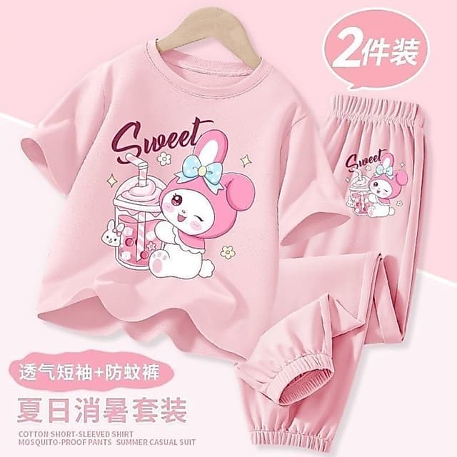 kikio🌼 สาวอินเทรนด์แขนสั้นผ้าไหมน้ําแข็งชุด 2026 ใหม่สบายๆเด็กผ้าไหมน้ําแข็งป้องกันยุงกางเกงสาวการ์ต