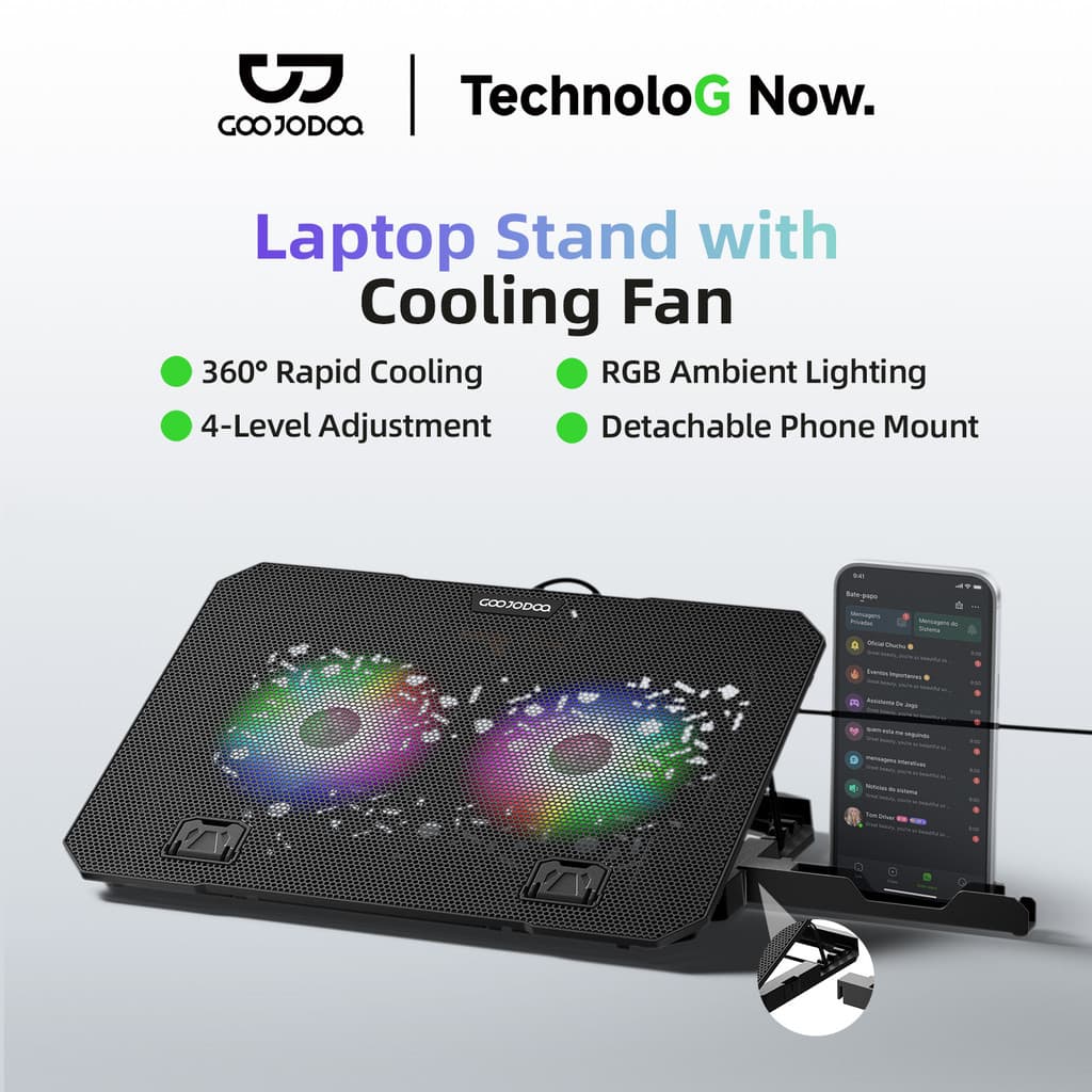 GOOJODOQ Dual Fan Laptop Cooling Stand 360° Fast Cooling RGB Lighting 4 Adjustable Angles with USB Ports &…