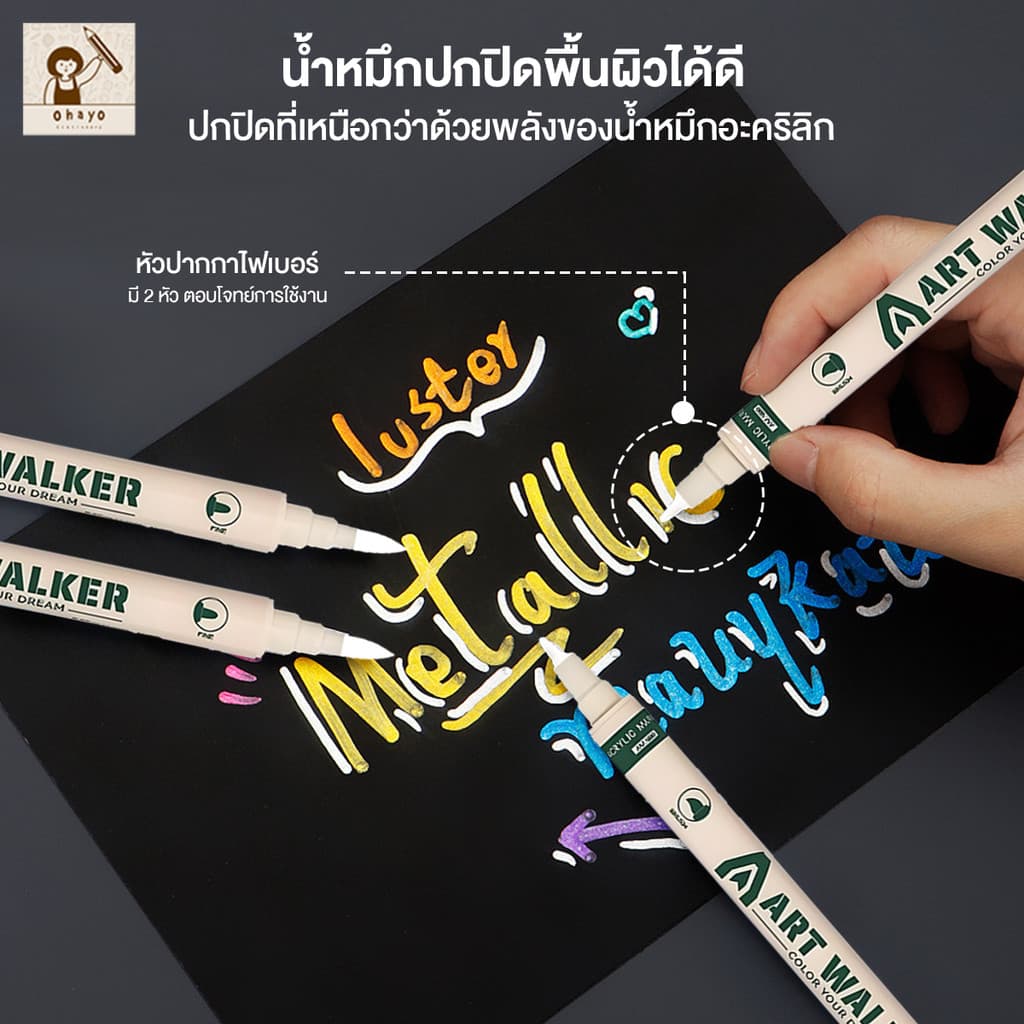Ohayo ปากกาเพ้นท์ ปากกามาร์กเกอร์ หมึกสีขาว ปากกาเขียนรองเท้า แห้งเร็ว หัวคู่อ่อนและแข็ง วาดหิน/กระจก…