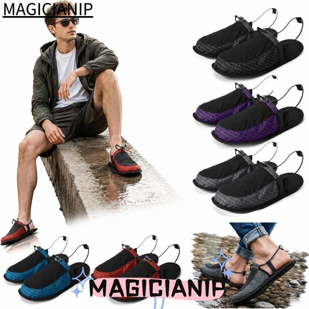 MAGICIANIP รองเท้าแตะพับได้สําหรับเดินทาง,ระบายอากาศลื่นแต่เพียงผู้เดียวตั้งแคมป์รองเท้าแตะลําลอง,แบบพกพาแห้งเ…