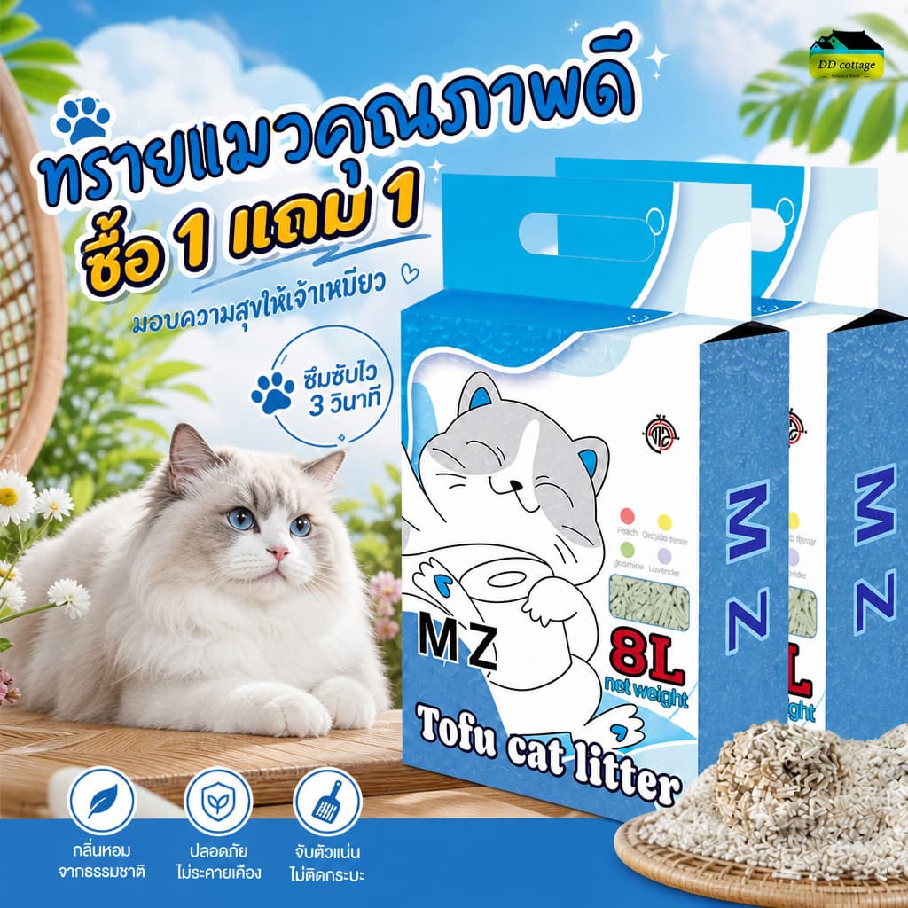 ทรายแมวเต้าหู้ 16 ลิตร ออแกนิก 100% ไม่มีสารเคมี กลิ่นหอมอ่อน ตัวก้อนแน่น ไม่แตกง่าย ทิ้งชักโครกได้ รูปที่ 1