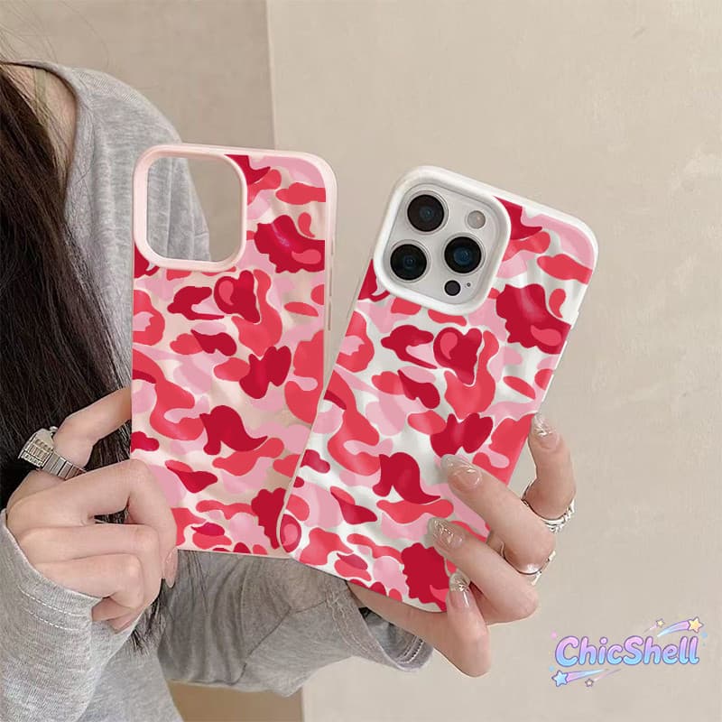 เคสไอโฟน ลายพรางสีแดง เปลือกอุกกาบาต cho iPhone 11 12 13 14 15 16 17 ProMax X XR XS Max 7 8Plus-CL