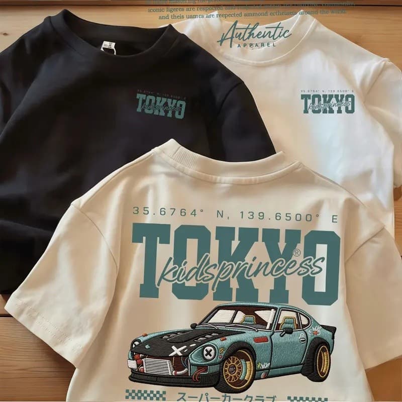 เสื้อยืดเด็กผู้ชาย ลายรถสปอร์ต พิมพ์หน้าหลัง แขนสั้น ผ้าฝ้ายแท้ ใส่สบายไม่ร้อน เสื้อแฟชั่นฤดูร้อน มีหลายไซส์…