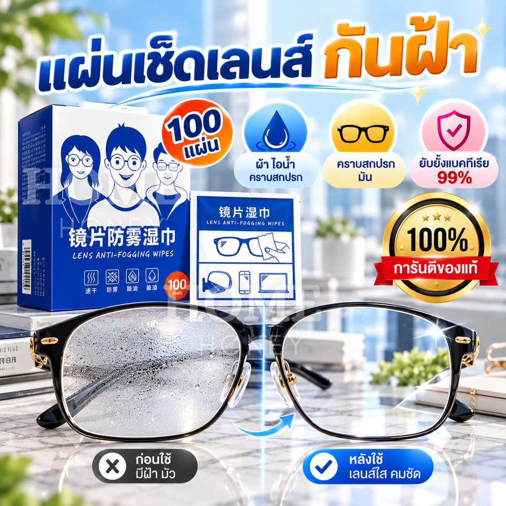 แผ่นเช็ดแว่นตากันฝ้า100แผ่น(รุ่นใหม่) แผ่นเช็ดเลนส์แว่น ผ้าเช็ดแว่นกันฝ้า เช็ดเลนส์ Anti Fog เช็ดโทรศัพท์…