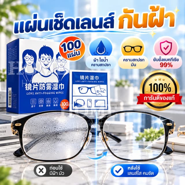 แผ่นเช็ดแว่นตากันฝ้า100แผ่น(รุ่นใหม่) แผ่นเช็ดเลนส์แว่น ผ้าเช็ดแว่นกันฝ้า เช็ดเลนส์ Anti Fog เช็ดโทรศัพท์…