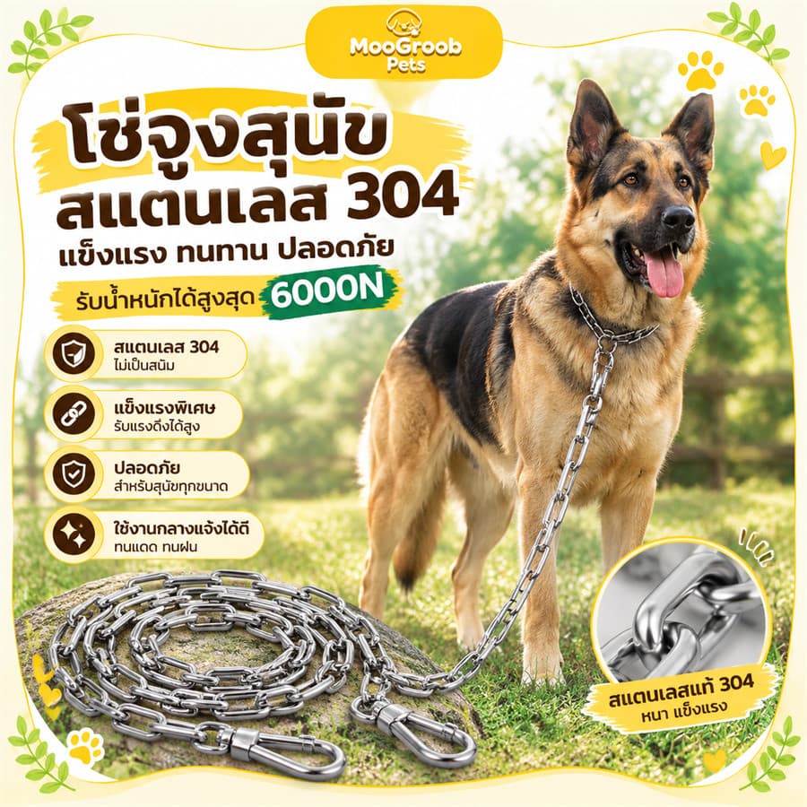 สายจูงสุนัข สายผูกสุนัขกลางแจ้ง 304 สแตนเลสแข็งแรง ไม่เป็นสนิม ใช้ในสวน แคมป์ปิ้ง นอกบ้านได้ 2/3 เมตร