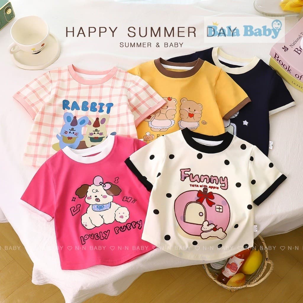 เสื้อยืดลายการ์ตูน เสื้อยืดแขนสั้น คอกลม เด็กผู้หญิง พิม์ลายน่ารักๆ Size80-120 cm DXT71