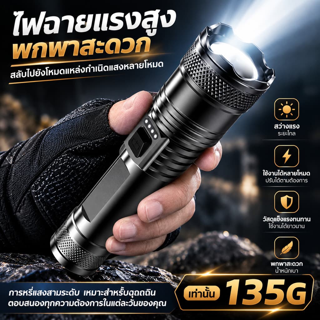 ไฟฉาย ไฟฉายแรงสูง ไฟฉายซูมได้ ฉาย led พกพา A00266