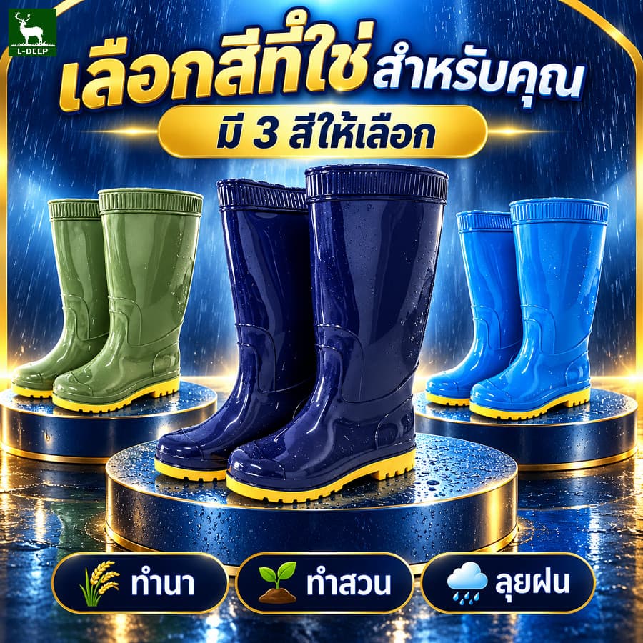 L-DEEP รองเท้าบูทยางผู้ชายสูง 35 ซม. กันน้ํากันฝน กันลื่น พื้นหนา 3 ซม. มี 3 สี เหมาะใส่ทํางาน ทําสวน ลุยน้ํา