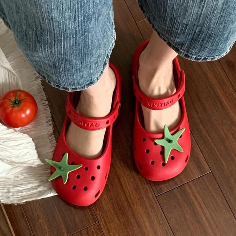 XIXITIAO Mary Jane รองเท้าแตะผู้หญิงแฟชั่นน้ําหนักเบา EVA มะเขือเทศสีแดงฤดูร้อน