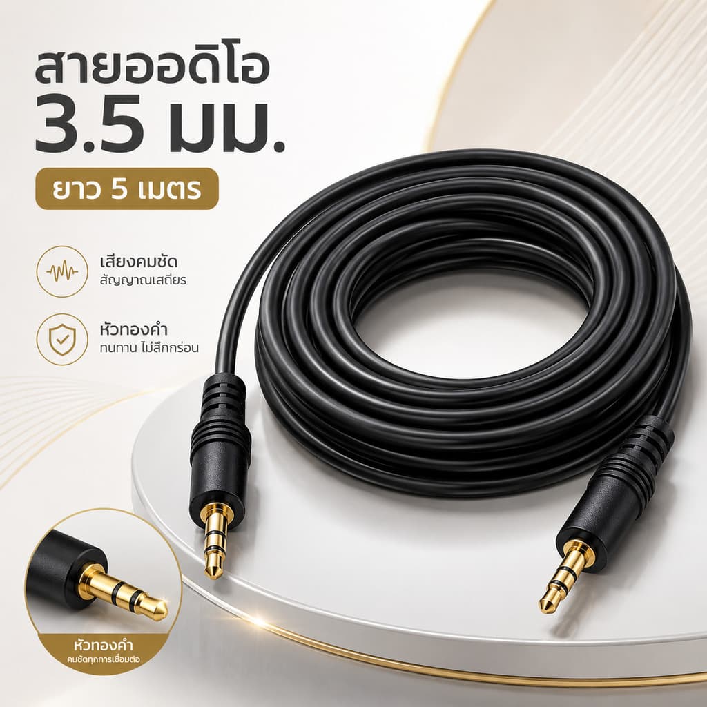 สาย AUX 3.5mm to 3.5mm Male to Male ยาว 5 เมตร สายออดิโอ Stereo สายสัญญาณเสียง สําหรับลําโพง คอมพิวเตอร์…