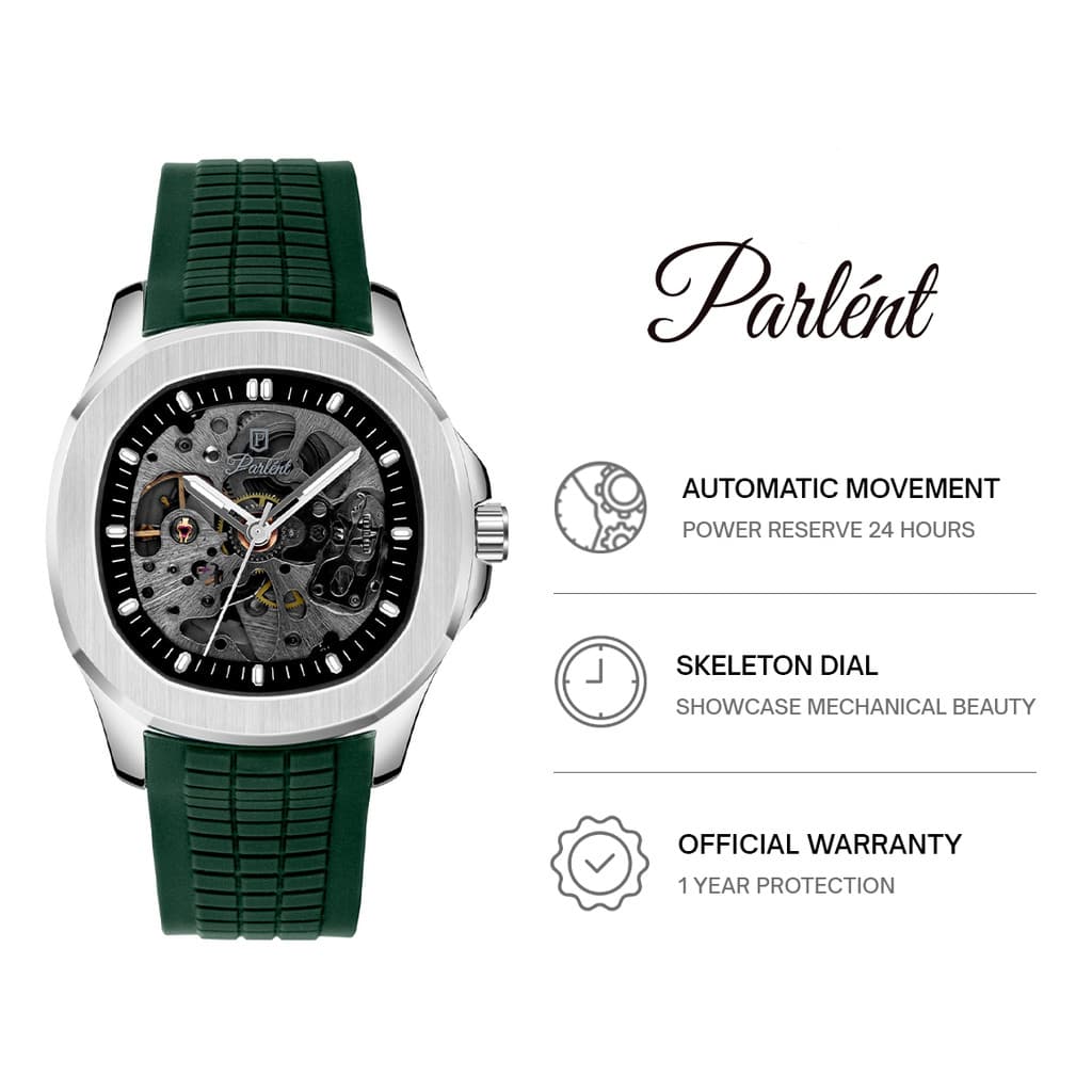 Parlent Radiant Automatic – นาฬิกาข้อมือผู้ชาย 41 มม, กลไกอัตโนมัติ, กันน้ํา 5ATM (50 เมตร), สเตนเลสสตีล