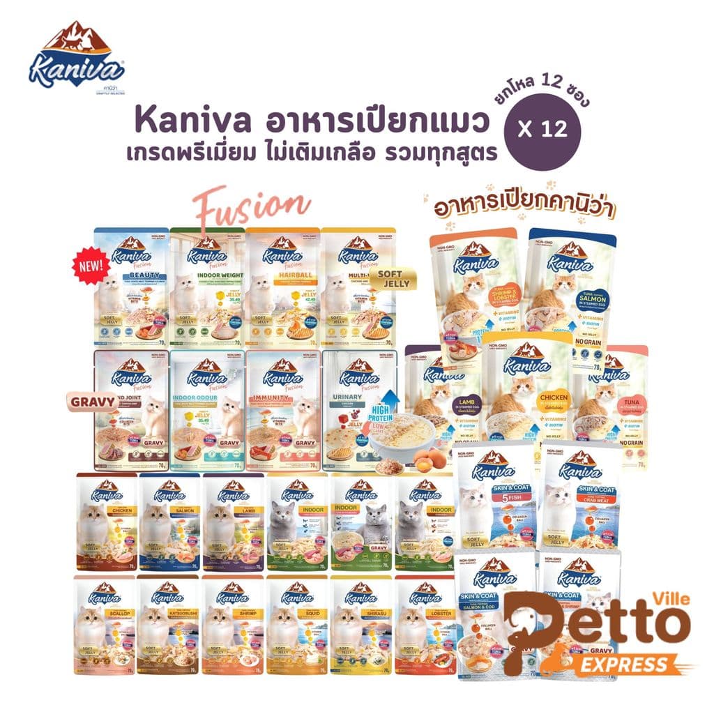 Kaniva อาหารเปียกแมว เปียกแมว คานิว่าเพาซ์ ผสม Vitamins Ball ขนาด 70 กรัม