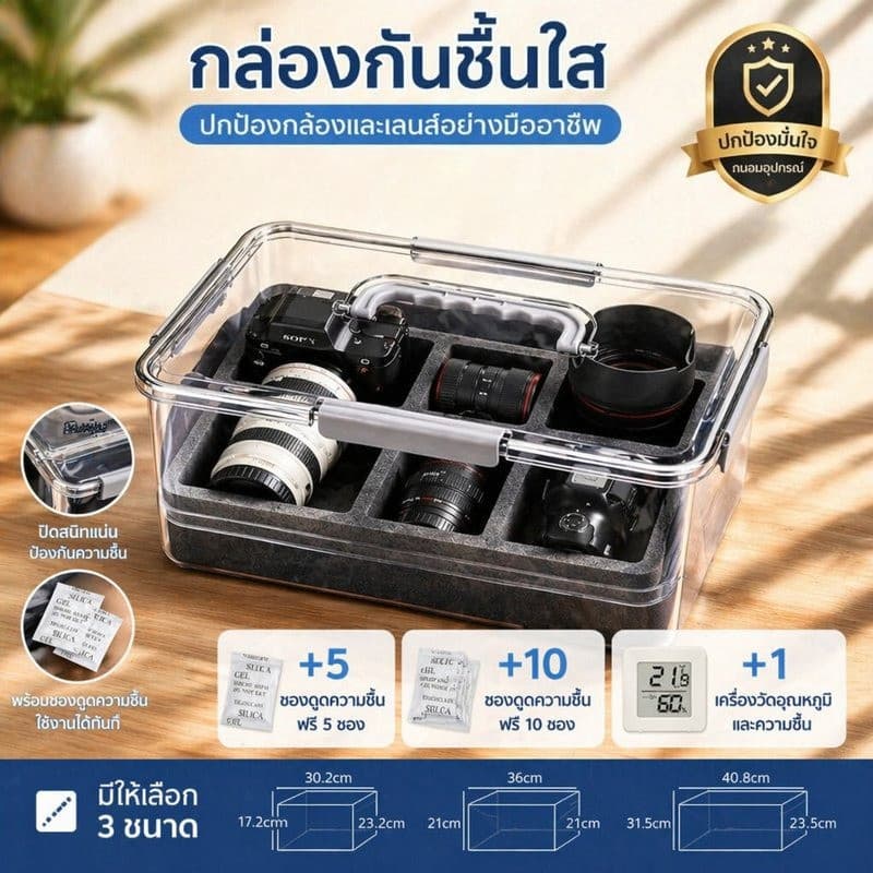 กล่องเก็บกล้อง Camera Dry Box ป้องกันความชื้นและราเลนส์ ปิดผนึกสนิทสองชั้น กันกระแทกด้วยบุนวมในตัว…