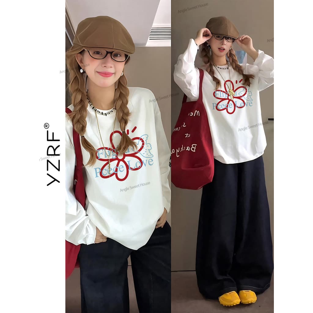 (จัดส่งตลอด 24 ชั่วโมง)Angel Official ทันสมัย เสื้อยืดแขนยาว เกาหลี เสื้อ ผ้านุ่มสวมใส่สบาย เสื้อผ้าผู้หญิง…