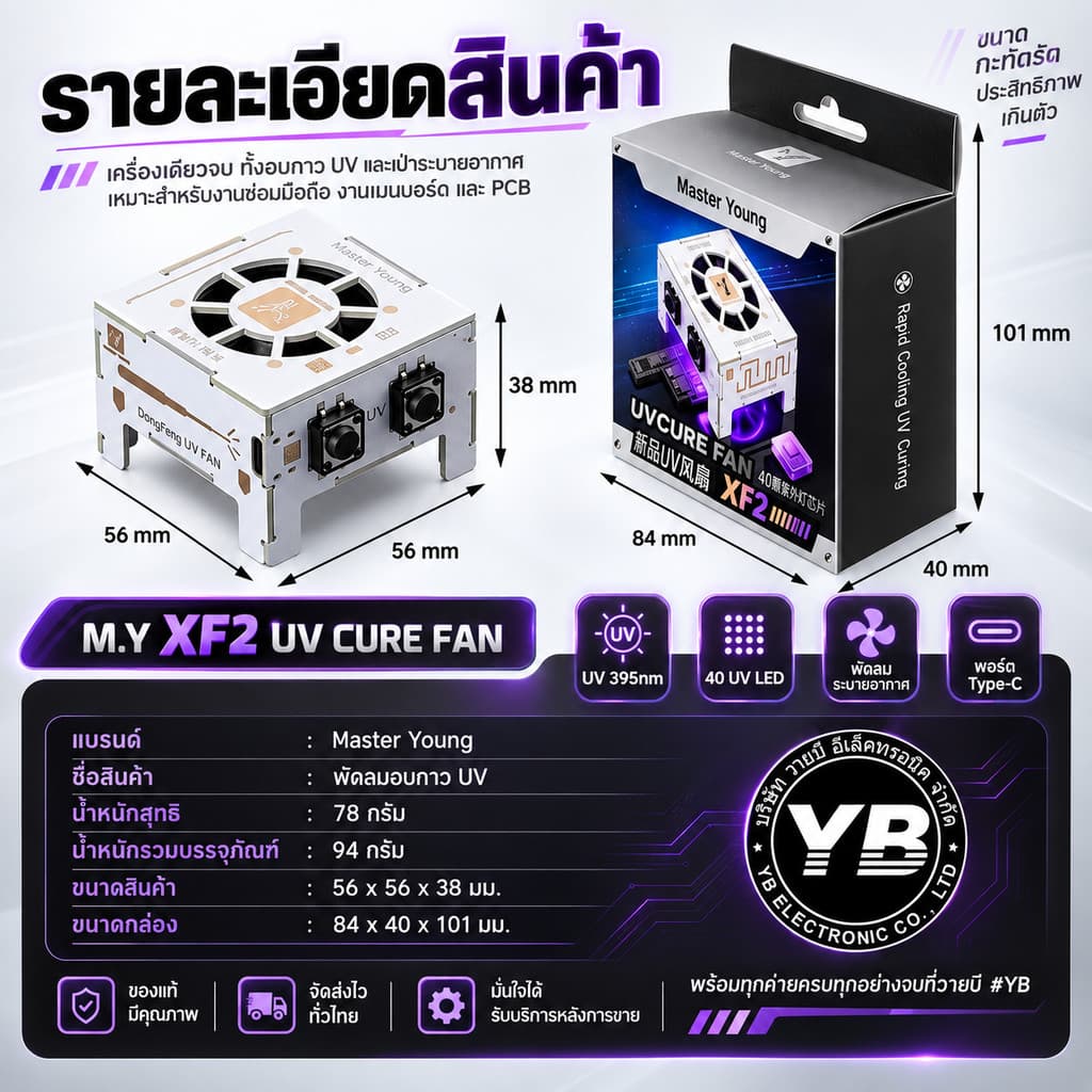 M.Y XF2 — UV CURE + FAN พัดลมช่วยระบายอากาศ / เป่าลม อบกาว UV บริเวณเมนบอร์ด เปิด UV และพัดลมแยกได้