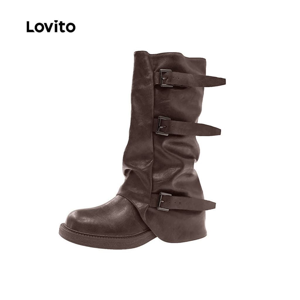 Lovito วันหยุด รองเท้าบูทสไตล์เรโทร สําหรับผู้หญิง LFA100056