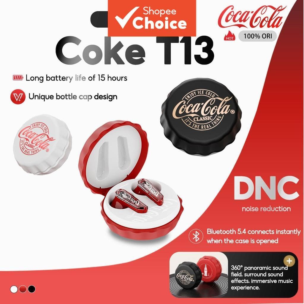 Coca-Cola หูฟัง Sprite T13 หูฟัง TWS ไร้สายบลูทูธ 5.4 ชุดหูฟังการออกแบบกึ่งอินเอียร์ ENC Noise Cancelling…