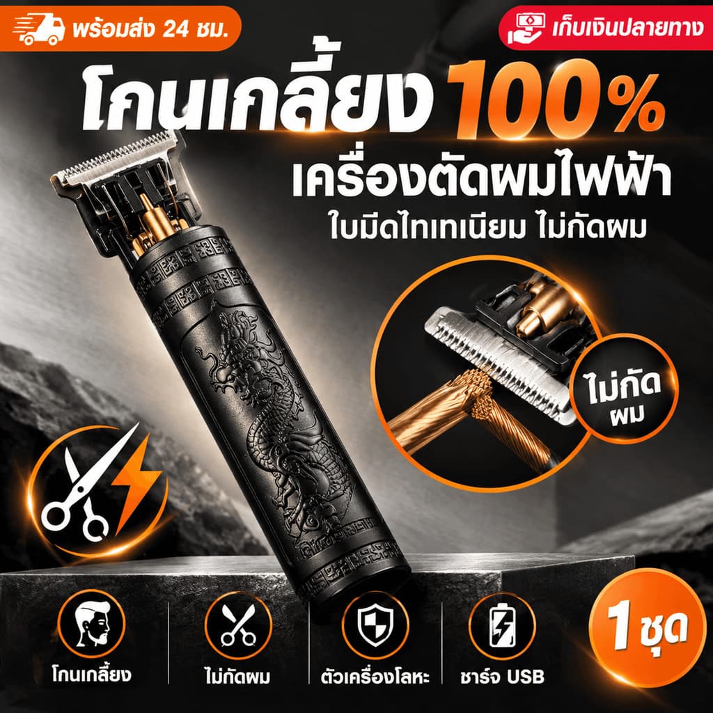 🚚พร้อมส่งในไทยถูกสุดๆ📍ปัตตาเลี่ยนตัดผมไฟฟ้า ปัตตาเลี่ยนชาร์จ แบบชาร์จusb สไตล์วินเทจ
