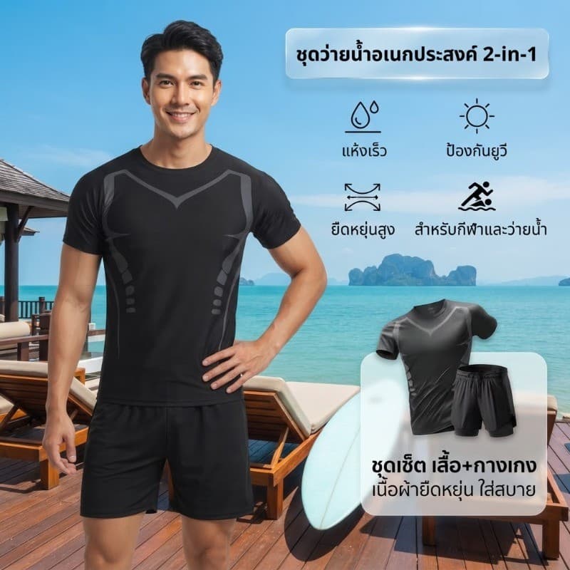 ชุดว่ายน้ําผู้ชาย แห้งเร็ว กันแดด ใส่วิ่งและว่ายน้ํา