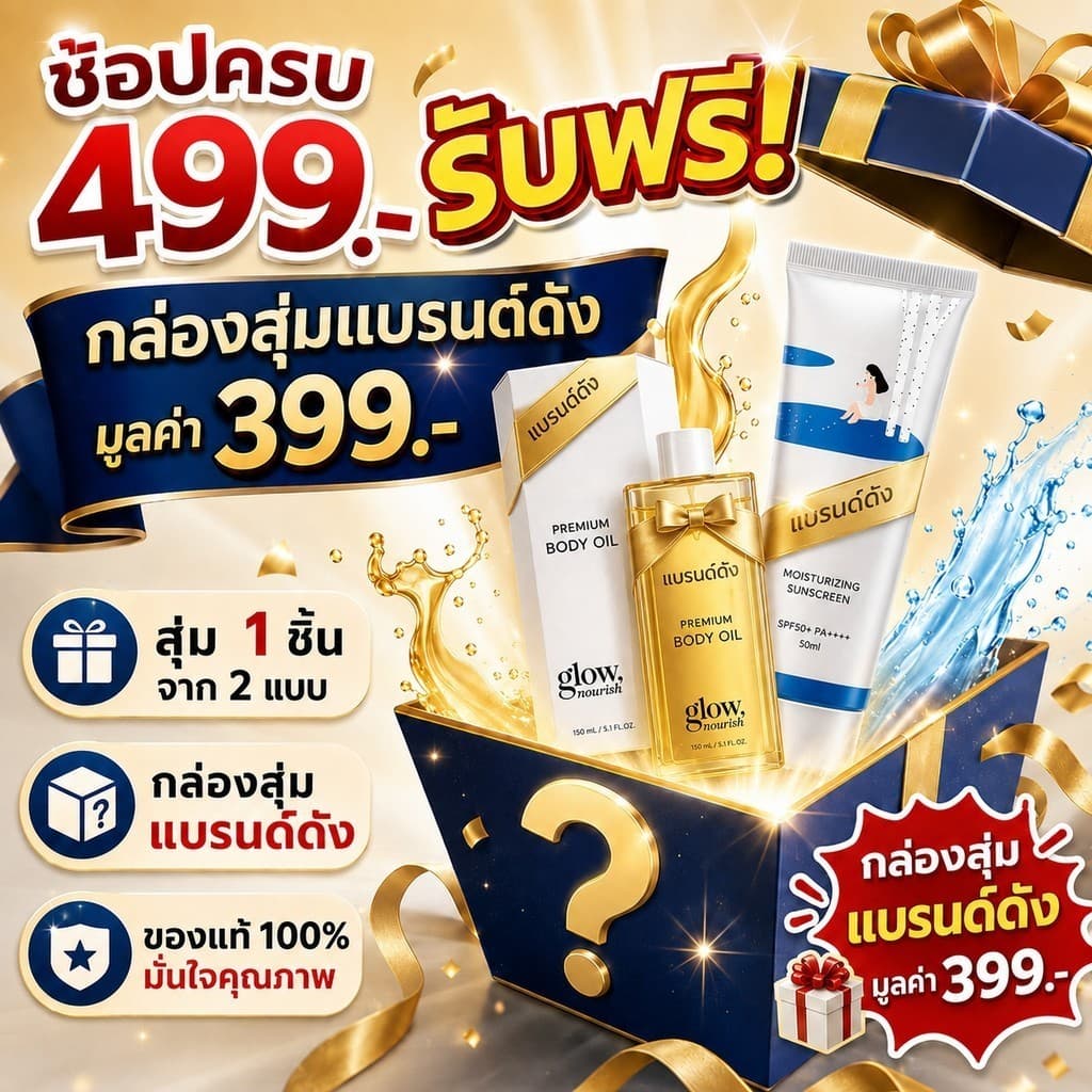 ฟรี! ซื้อครบ 499 บาท ลุ้นรับของขวัญสุ่ม มูลค่า 399 บาท เซอร์ไพรส์ทุกออเดอร์ ของขวัญพิเศษ
