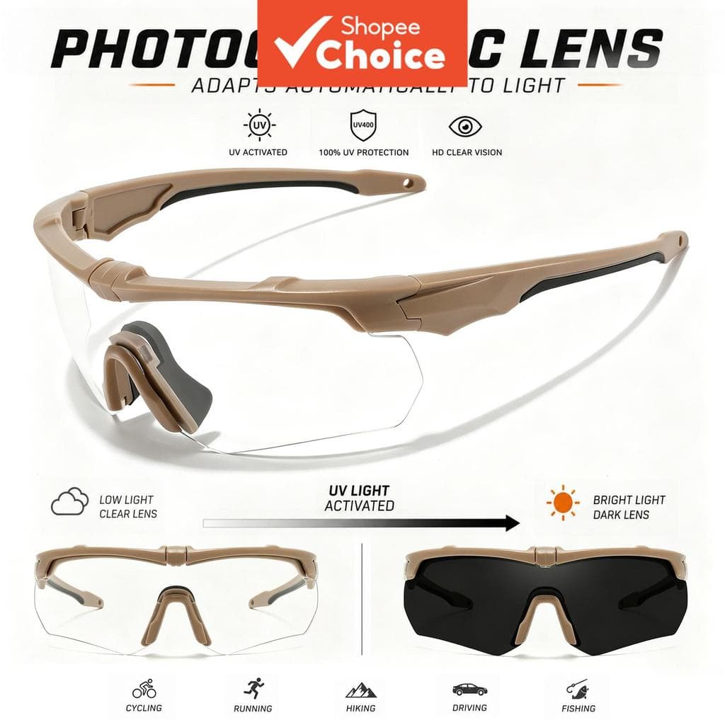 Photochromic Uv400 แว่นกันแดดกีฬาปรับแสงอัตโนมัติสําหรับวิ่งขับรถตกปลาเดินป่า