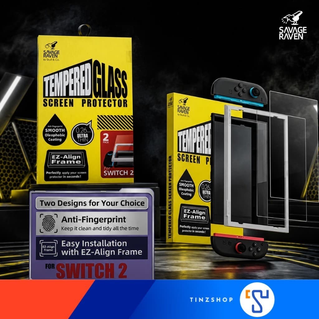 กันรอยกระจก Switch2 Savage Raven by Skull & Co. ,Tempered Glass Screen Protector with EZ-Align Frame
