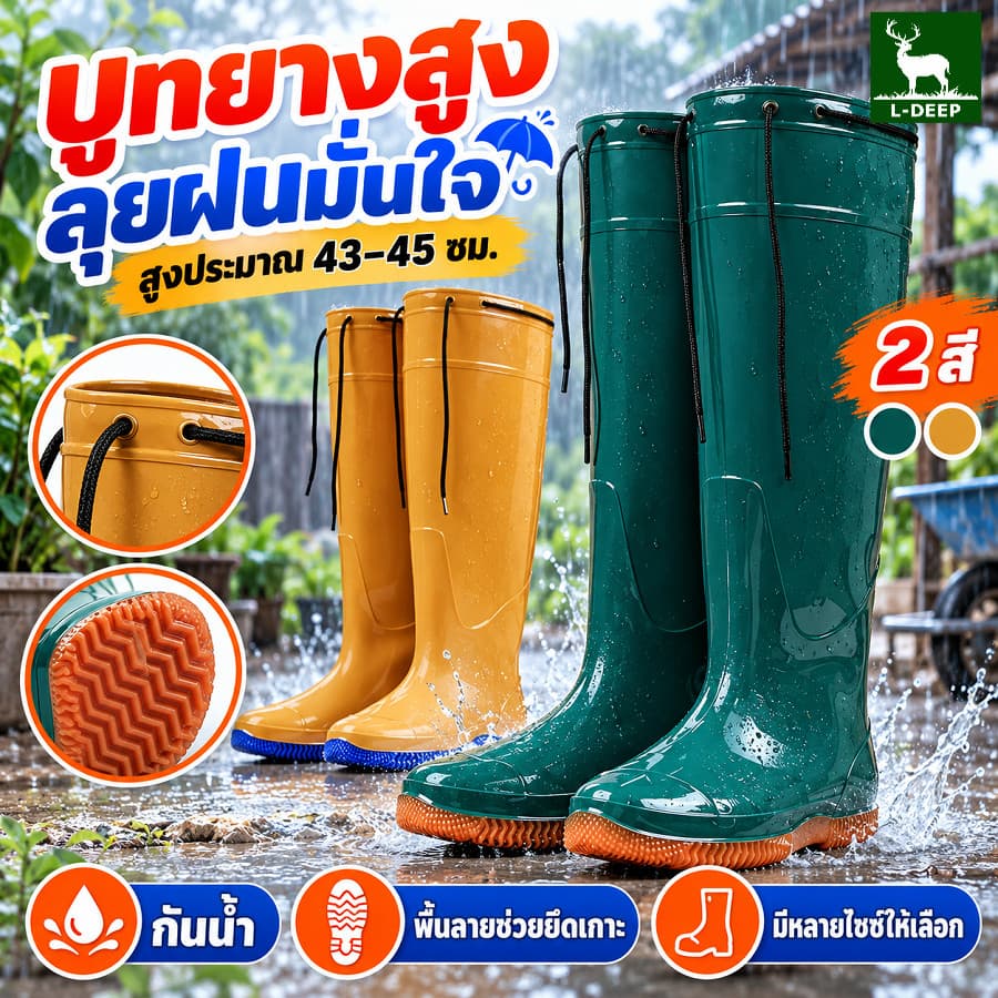 L-DEEP รองเท้าบูทเกษตรกันน้ํา ยาวถึงขา พื้นกันลื่น มีสายรัดกระชับ ลุยโคลนได้ ทํานา ทําสวน ทําไร่ มี 2 สี