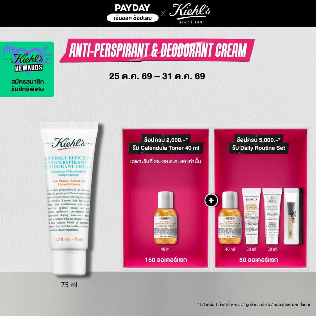 KIEHL'S SUPERBLY EFFICIENT ANTI-PERSPIRANT & DEODORANT CREAM 75ML ครีมระงับเหงื่อ ขจัดกลิ่นกาย สะอาดหอมสดชื่น