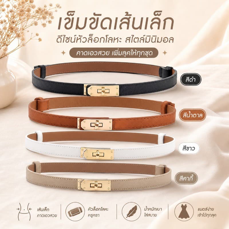 LK เข็มขัดผู้หญิงสไตล์เกาหลี พร้อมส่งจากกทม. เส้นเล็กปรับได้ แมทช์เสื้อสูทกระโปรง พร้อมเข็มขัดเล็ก