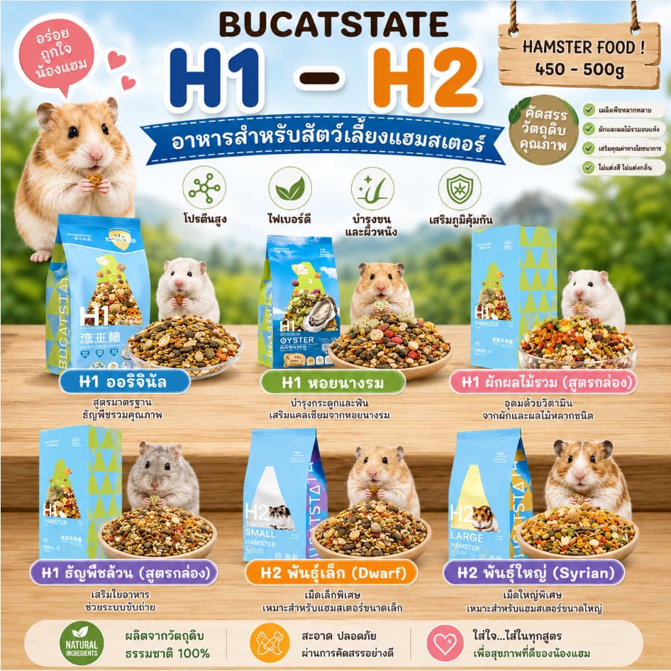 crazy pet shop🐹 Bucatstate อาหารหนูแฮมสเตอร์ อาหารผสมHammer Food H1/H2 สําหรับแฮมสเตอร์