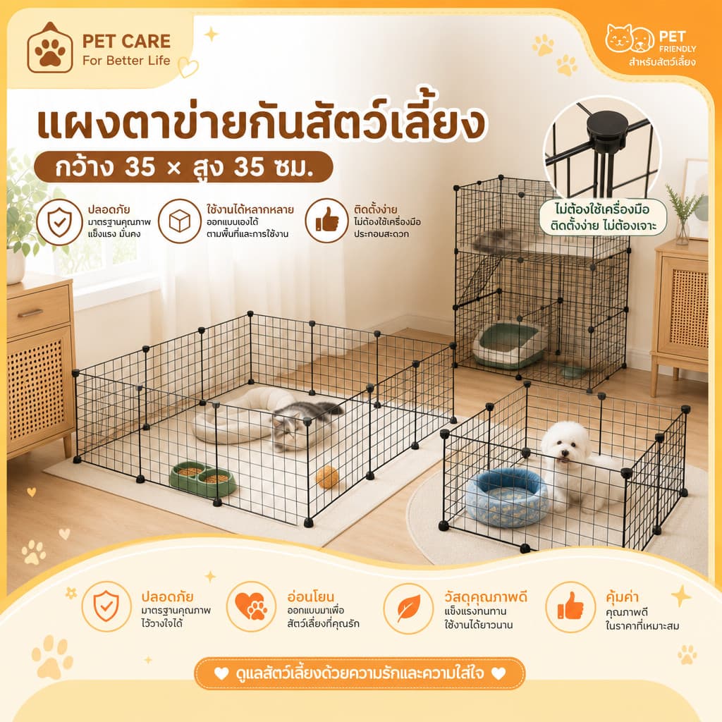 คอกกรงสัตว์เลี้ยงDIY ขนาด35x35ซม./แผ่น ตะแกรงซี่ห่าง4ซม. สําหรับสัตว์เลี้ยง สุนัข แมว กระต่าย