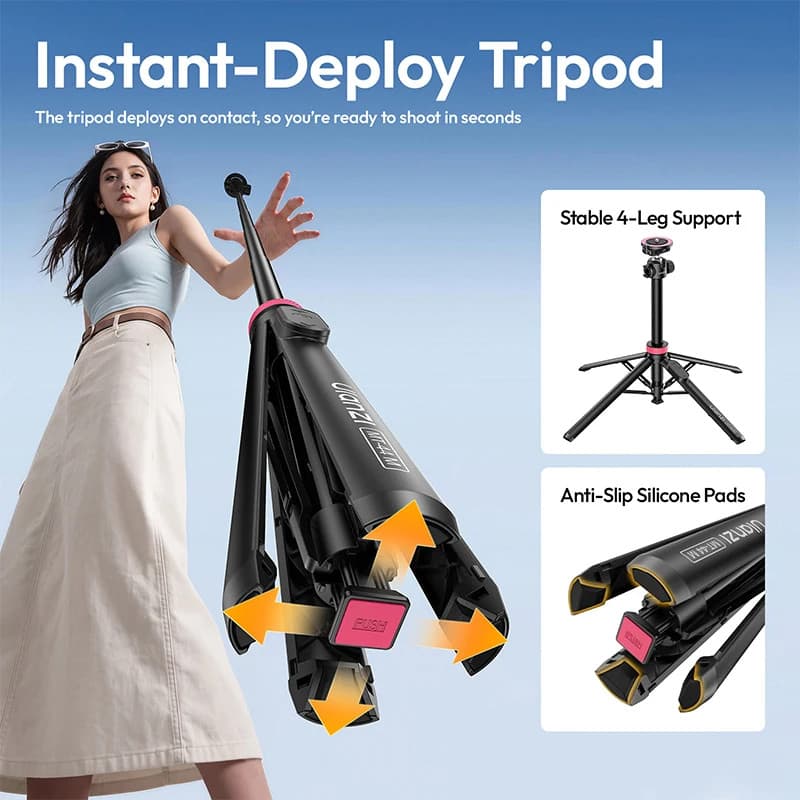MT‐44M ขาตั้งกล้องเซลฟี่สติ๊กแม่เหล็ก 1.49M รีโมทบลูทูธ Quadpod เปิดอัตโนมัติ 360° Ball Head Vlog Live…