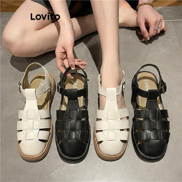 Lovito รองเท้าแฟชั่นสไตล์เกาหลีเรียบง่าย สบายๆ พื้นหนา นุ่มสบาย สวมใส่ภายนอกได้ สําหรับผู้หญิง LFA67230