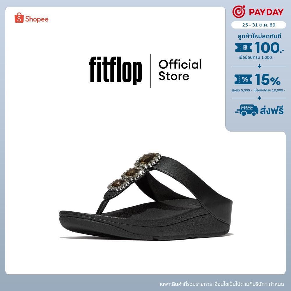 FITFLOP FINO CRYSTAL-JEWEL TOE-POST รองเท้าแตะแบบหูหนีบผู้หญิง รุ่น E1K-001 สี BLACK