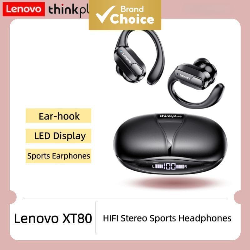 หูฟังไร้สายสําหรับกีฬา Lenovo XT80 พร้อมไมค์ หน้าจอแสดงพลังงาน LED เสียงไฮไฟสเตอริโอ บลูทูธ 5.3 TWS…
