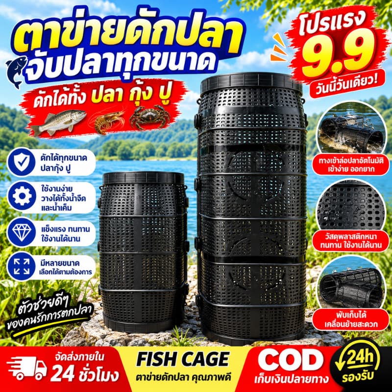 COD อวนลากปลา ตาข่ายดักปลา มุ้งดักปลา กระชังดักปลา ลอบดักปลา ประกอบง่าย แถมเหยื่อ รูปที่ 1