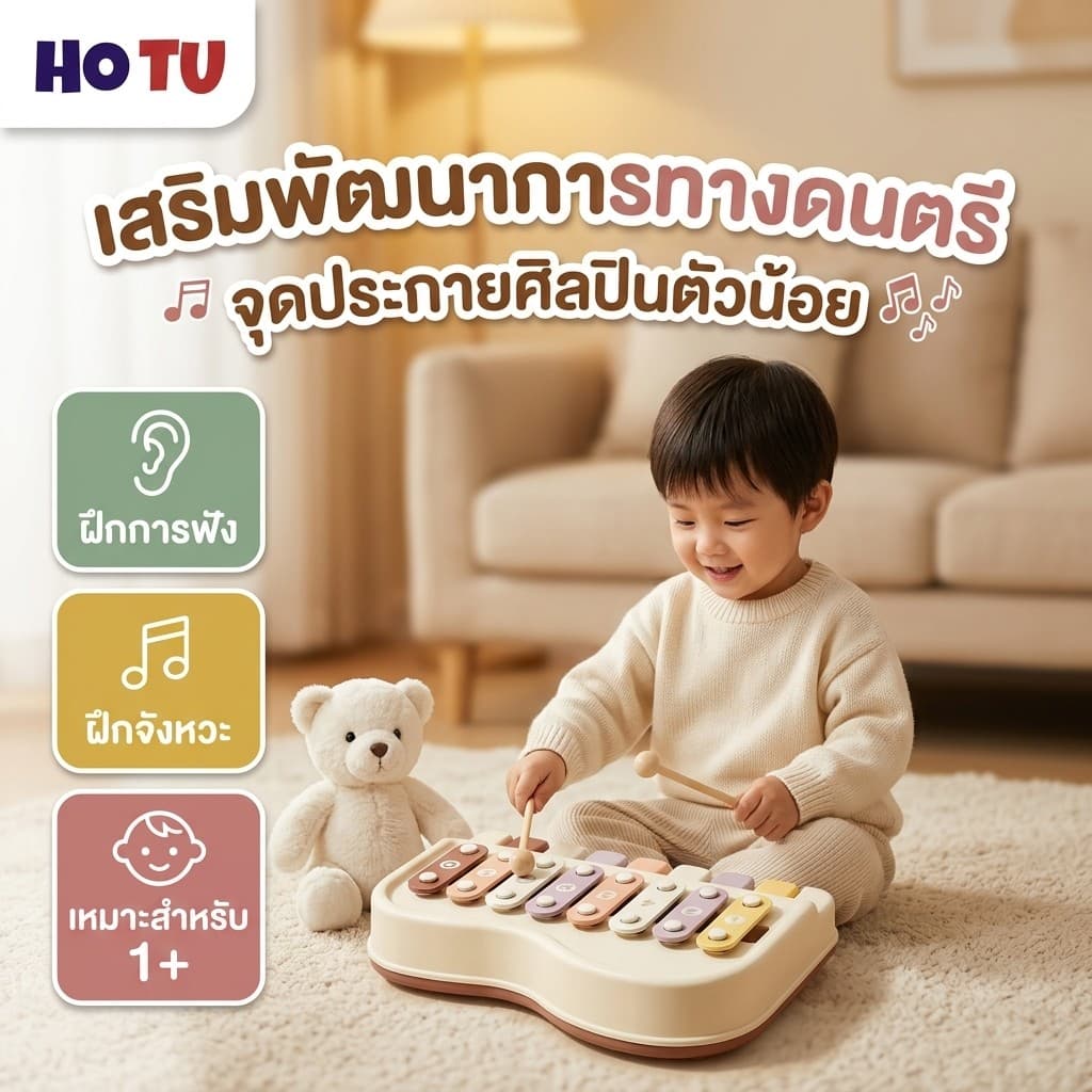 สินค้ามาใหม่ HOTU Toy เปียโนพกพาแปดเสียง 2-in-1 เครื่องดนตรีเด็ก เคาะจังหวะ เสริมพัฒนาการ ฝึกทักษะดนตรี…