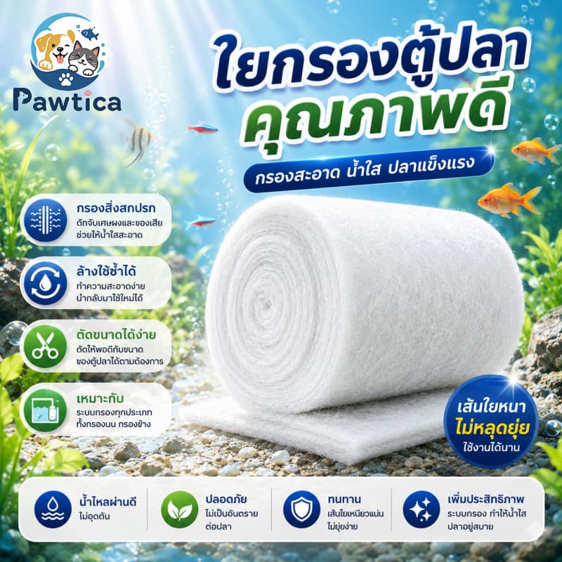 PawTica แผ่นกรองน้ําตู้ปลาชนิดละเอียด ใยแก้วกรอง กรองละเอียดเพื่อความใสของน้ํา ล้างใช้ซ้ํา คุ้มค่า…