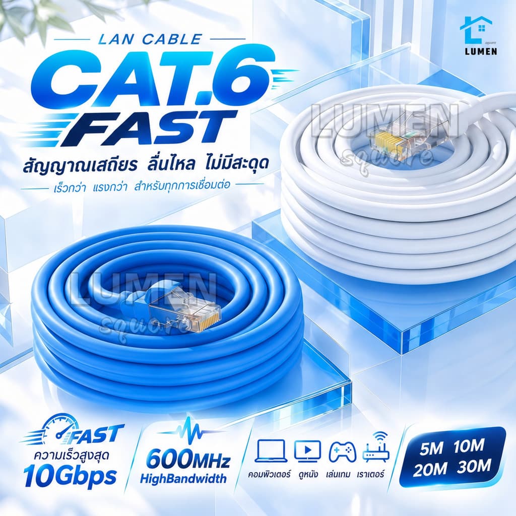 สายอินเตอร์เน็ต CAT6 1000Mbps Cable สายแลน RJ45 เครือข่ายความเร็วสูง 5/10/20/30 สัญญาณรวดเร็ว สายเคเบิ้ล…