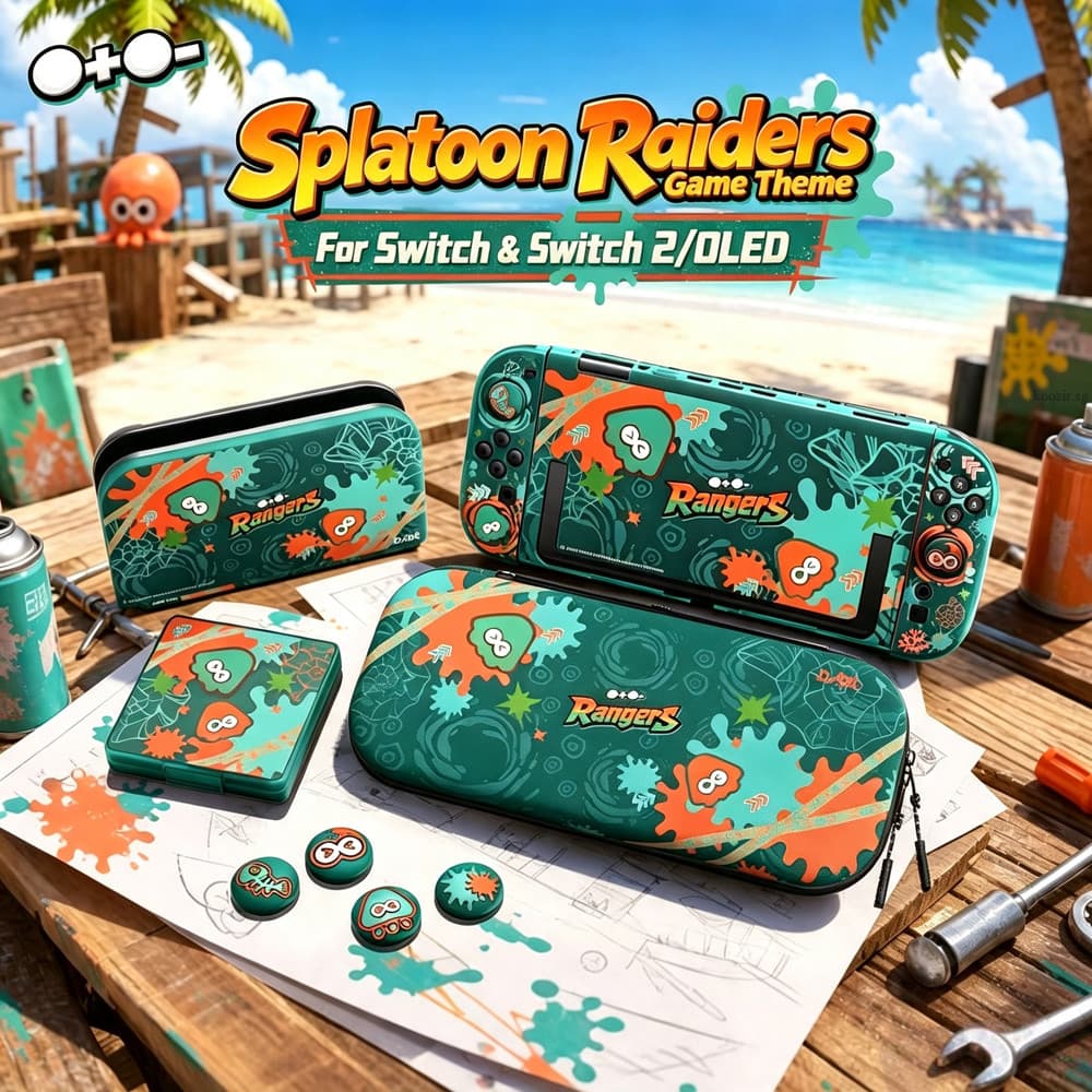 สําหรับ Splatoon Raiders‌ อุปกรณ์เสริมสําหรับเล่นเกมธีมสําหรับ Nintendo Switch 2 & 1 : เคสป้องกัน/ Thumb…