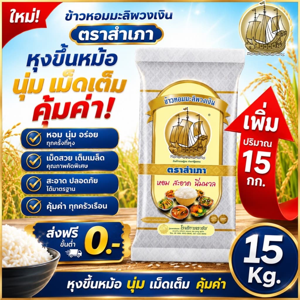ข้าวสารพวงเงิน หอม นุ่ม หุงขึ้นหม้อ ข้าวคุณภาพ ราคาคูปองเท่านั้น โปรคูปอง 9.9