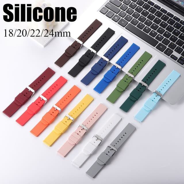 ซิลิโคนด่วนที่วางจําหน่ายสายนาฬิกา18/20/22/24มิลลิเมตรสีทึบที่เรียบง่ายสากลสายนาฬิกาผู้ชายผู้หญิงสแตนเลสหัวเข็…