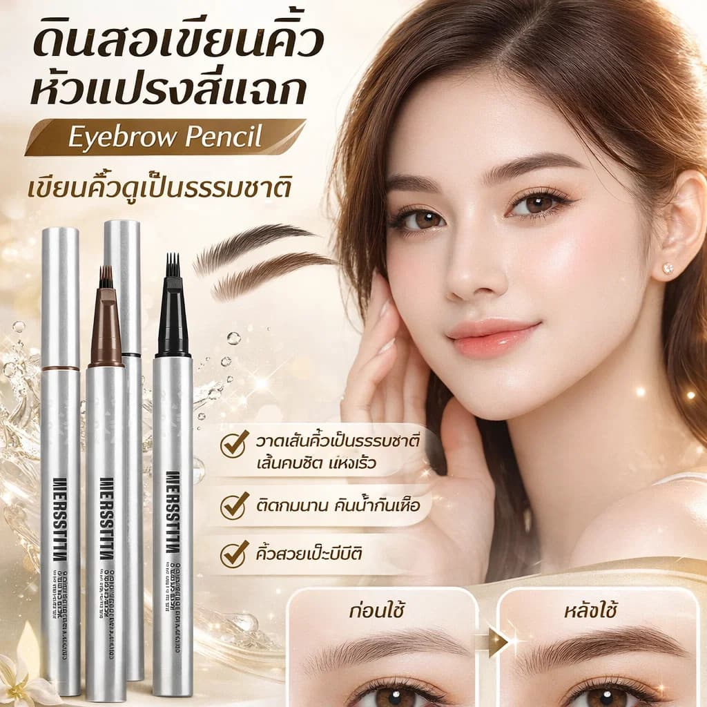 ดินสอเขียนคิ้ว หัวแปรงสี่แฉก Eyebrow Pencil เขียนคิ้วดูเป็นธรรมชาติ วาดเส้นคิ้ว ติดทนนาน กันน้ํากันเหงื่อ…