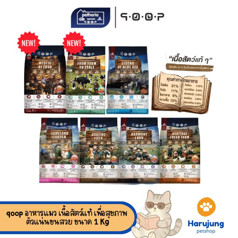 qoop อาหารแมวคูปป์ ผลิตจากเนื้อสัตว์แท้ เพื่อสุขภาพน้องแมว ไม่มีกลูเตน ขนาด 1 Kg
