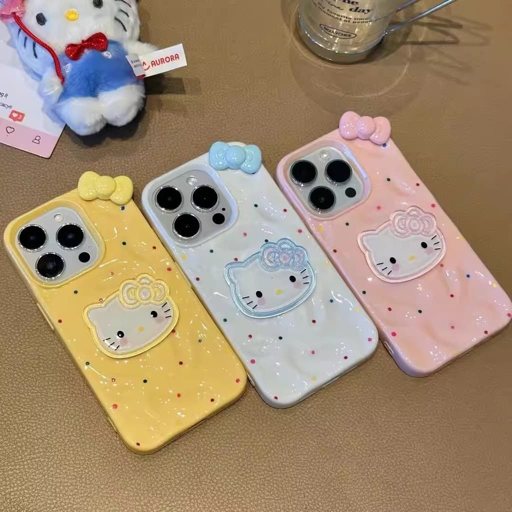 เหมาะสําหรับ IPhone 18 17 16 15 14 13 12 11 Pro Max X XR XS Max 7 8 Plus เคสโทรศัพท์ 3D แมวน่ารักโบว์การ์ตูน…
