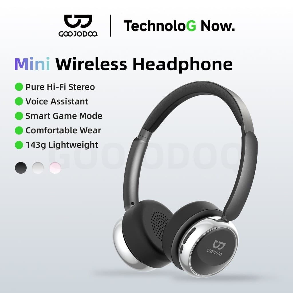 GOOJODOQ J242 หูฟังไร้สายบลูทูธ 5.3 Voice Assistant ที่คาดผมแบบปรับได้น้ําหนักเบาและกะทัดรัด