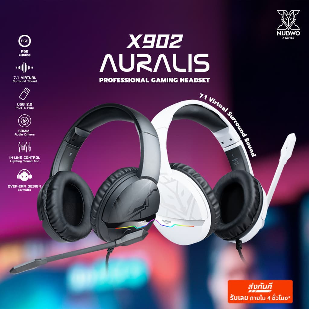 NUBWO Gaming Headset X902 หูฟังเกมมิ่ง ระบบเสียงเสมือน 7.1 Surround แยกเสียงซ้าย-ขวา ใช้งานง่าย