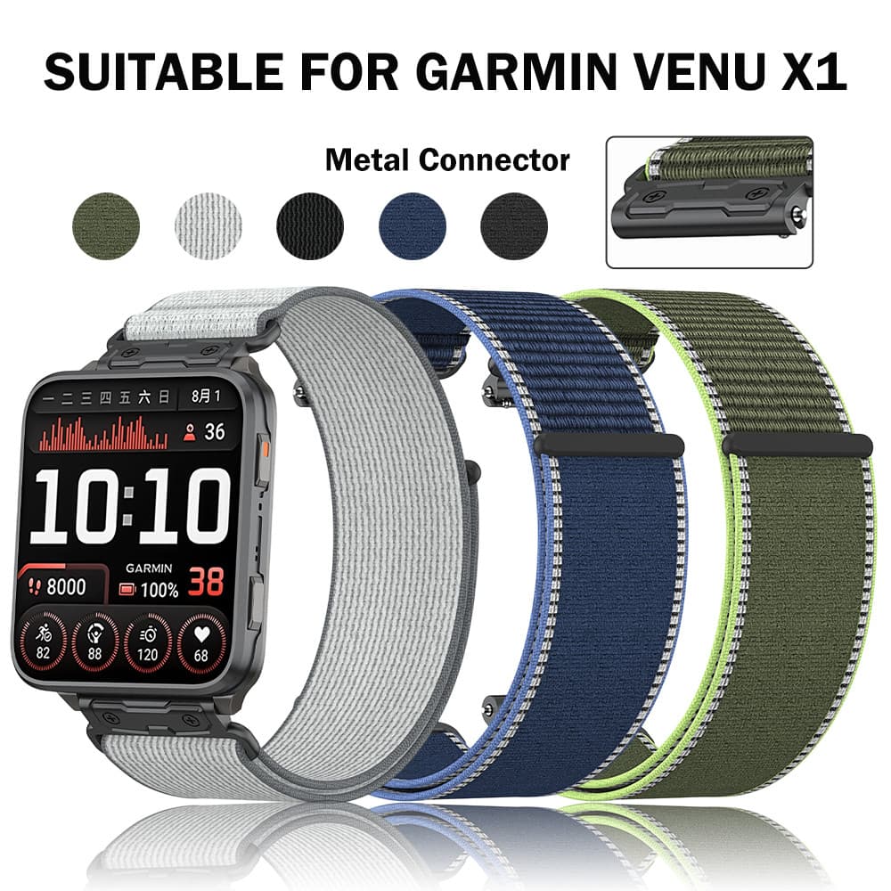 24 มม.ไนลอน Hook-and-Loop สําหรับ Garmin Venu X1 โลหะเชื่อมต่อ Breathable กีฬาเปลี่ยนสายรัดข้อมือ