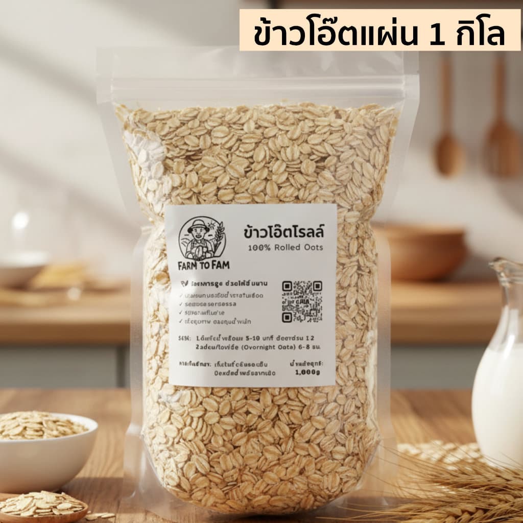 ข้าวโอ๊ตรีดแผ่น 1kg Rolled Oats อบสุกพร้อมทาน ไม่มีน้ําตาล ไฟเบอร์สูง คุมหิว ธัญพืช โอ๊ตมีล Oatmeal